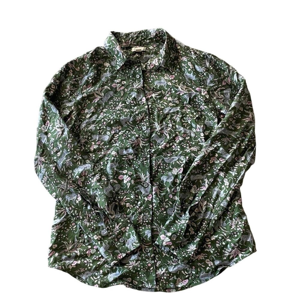J Crew Collection Silk Twill Button Up Jungle Cat Women's Sz 4 Office Bus Casual